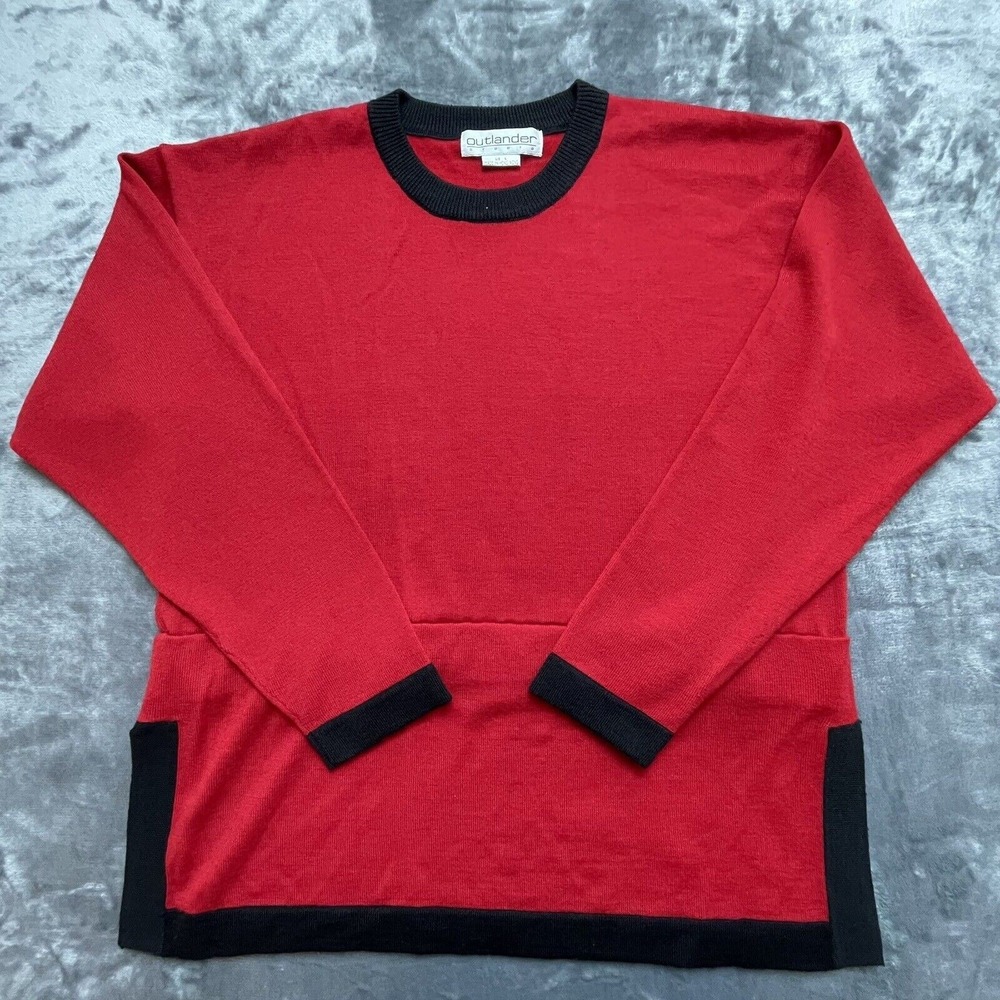 Outlander Studio Sweater Womens Large Red Black Boxy Wool Blend Classy Career